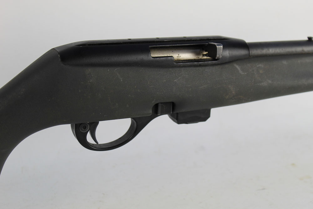 A Remington Model 597 cal 22 LR semi automatic rifle, with screw cut barrel and synthetic stock.