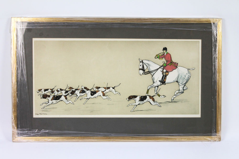 Guy Messhane a pair of prints, huntsman and hounds, 28 x 63 cm, framed and mounted. - Image 2 of 8