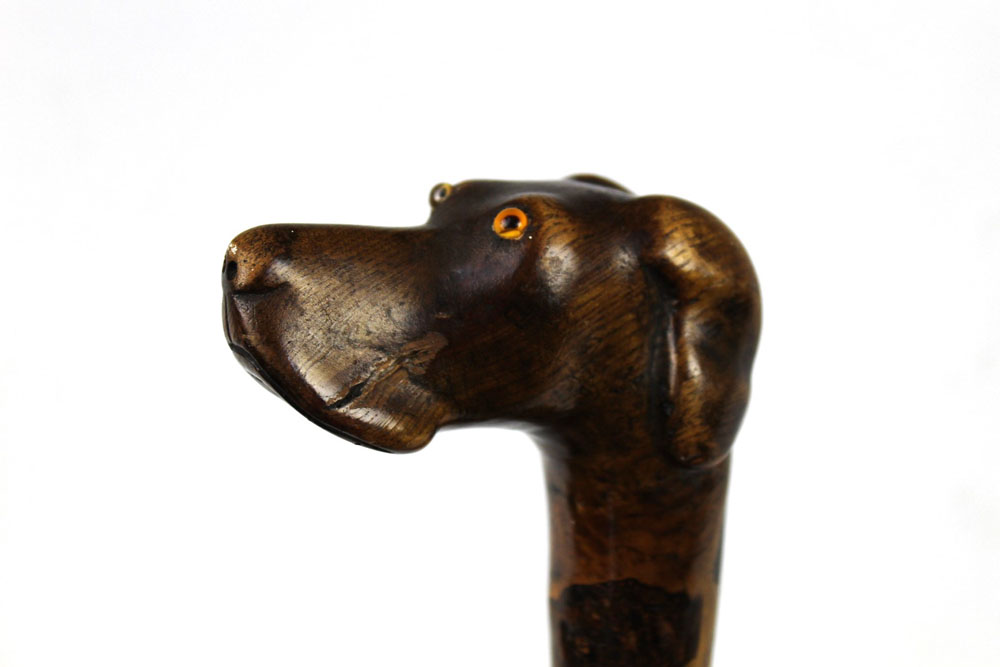A walking stick with carved wooden handle in the form of a dog. Length 87 cm. - Image 4 of 5