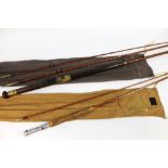Two rods, a Hardy split cane salmon fly rod, marked Palakona and with leather wrapped handle,