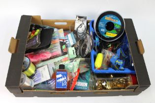 A box containing a large quantity of sea fishing lures, shark fishing traces,
