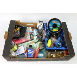 A box containing a large quantity of sea fishing lures, shark fishing traces,