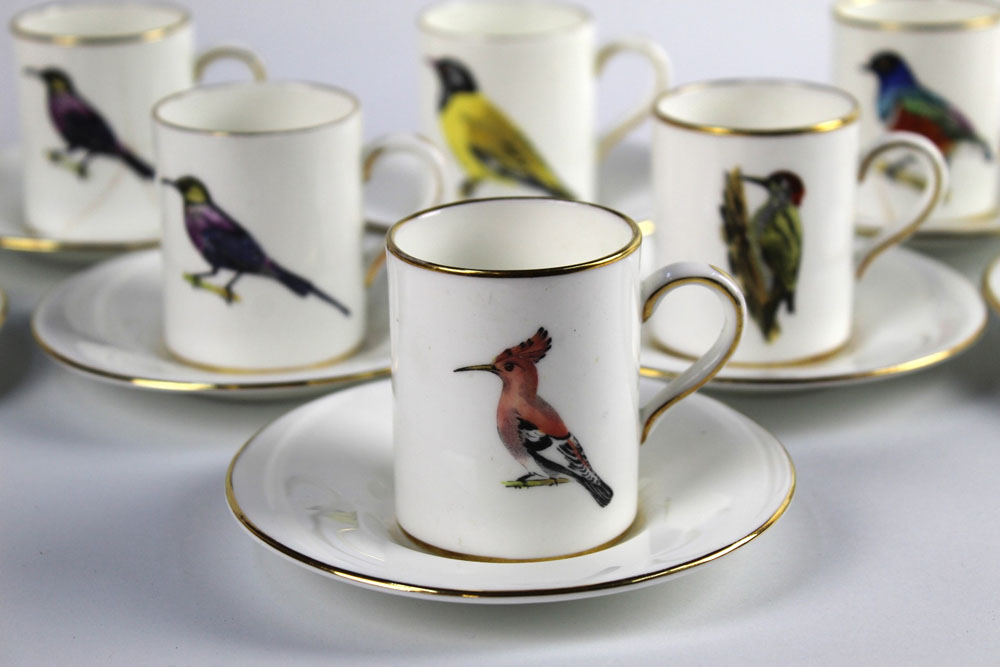 Rowland Ward Nairobi Kenya Hammersley & Co bone china, coffee cans and saucers, (18 pieces).