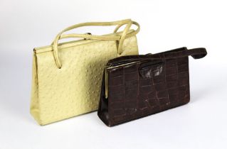 Taxidermy - Two vintage handbags, the first by Eros in Ostrich skin, height 21 cm, width 21 cm,