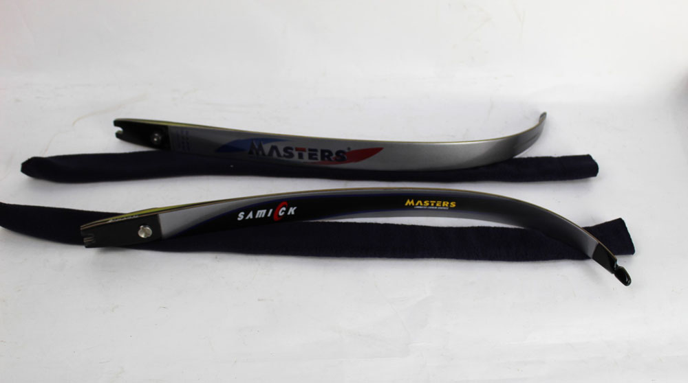 A pair of Samicks Masters Archery laminated carbon graphite limbs, 68", 40 lbs,