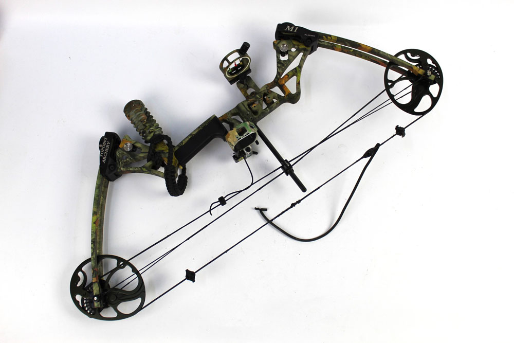 A Topoint Archery M1 Compound bow, with 70 lb draw weight.