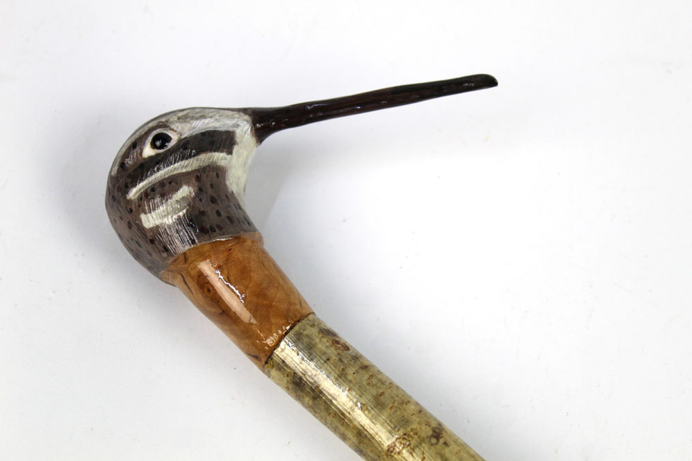 A hazel shafted walking stick, with carved wooden head in the form of a snipe. - Image 2 of 2