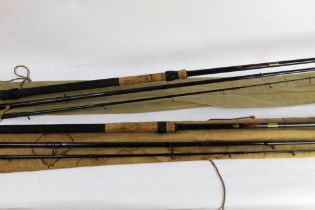 Two Shakespeare Onset feeder rods, in three sections 3.6 m.