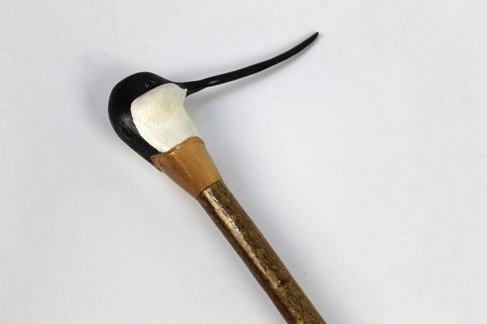 A walking stick with carved wooden handle, in the form of an Avocet, initialled to the rear RF. - Image 2 of 2