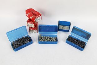 Seven part boxes of lead balls for muzzle loading, to include 58 cal, 44 cal, 45 cal etc.