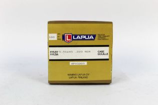 A box of Lapua cal 223 Remington brass cases.
