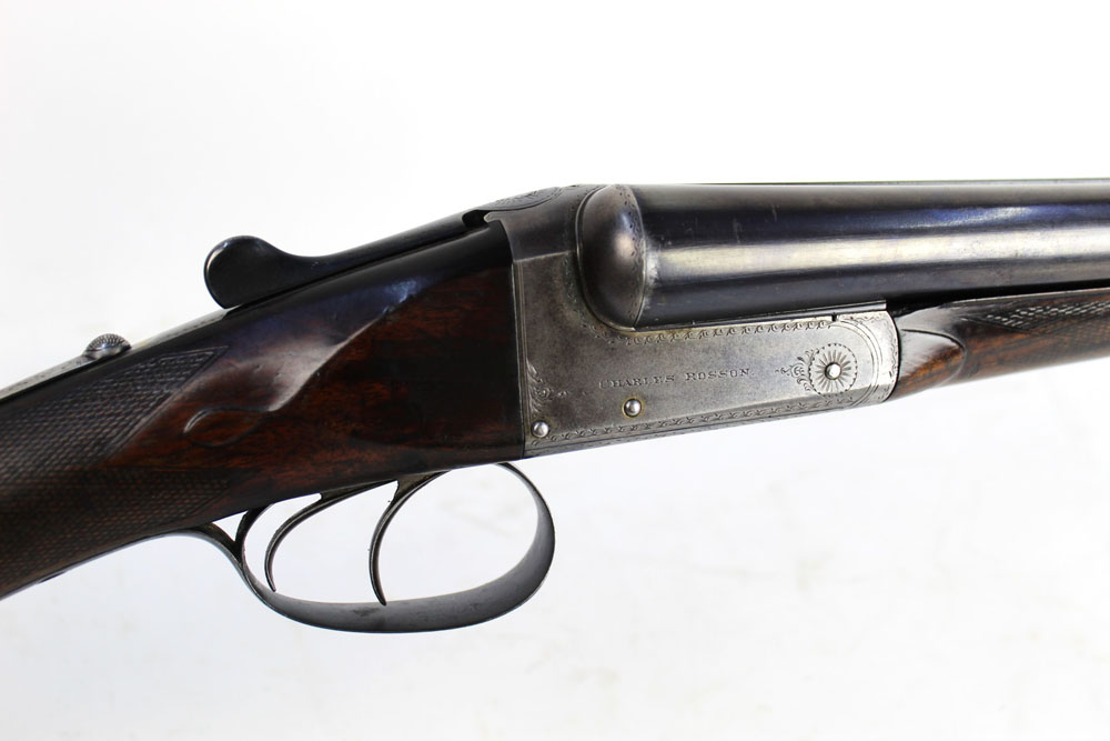 A Charles Rossen Derby 12 bore side by side shotgun, with 26" barrels, improved and quarter choke,