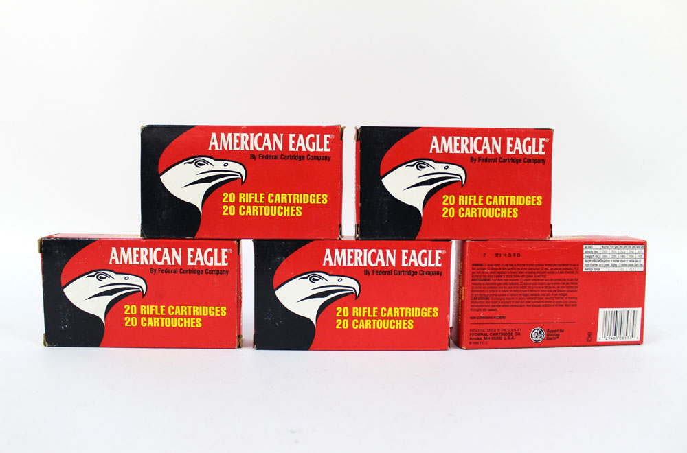 One hundred cal 308 Winchester American Eagle 150 grain full metal jacket,