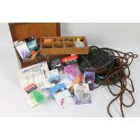 A wooden tackle box containing various sea fishing Riggs, lures etc, to include Tope traces,