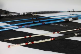 Three rods, a Shakespeare Tidewater boat 30 boat rod, in one section 7',