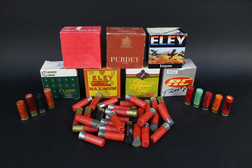 A box of collectors shotgun cartridges, paper and plastic cases to include Eley Maximum,