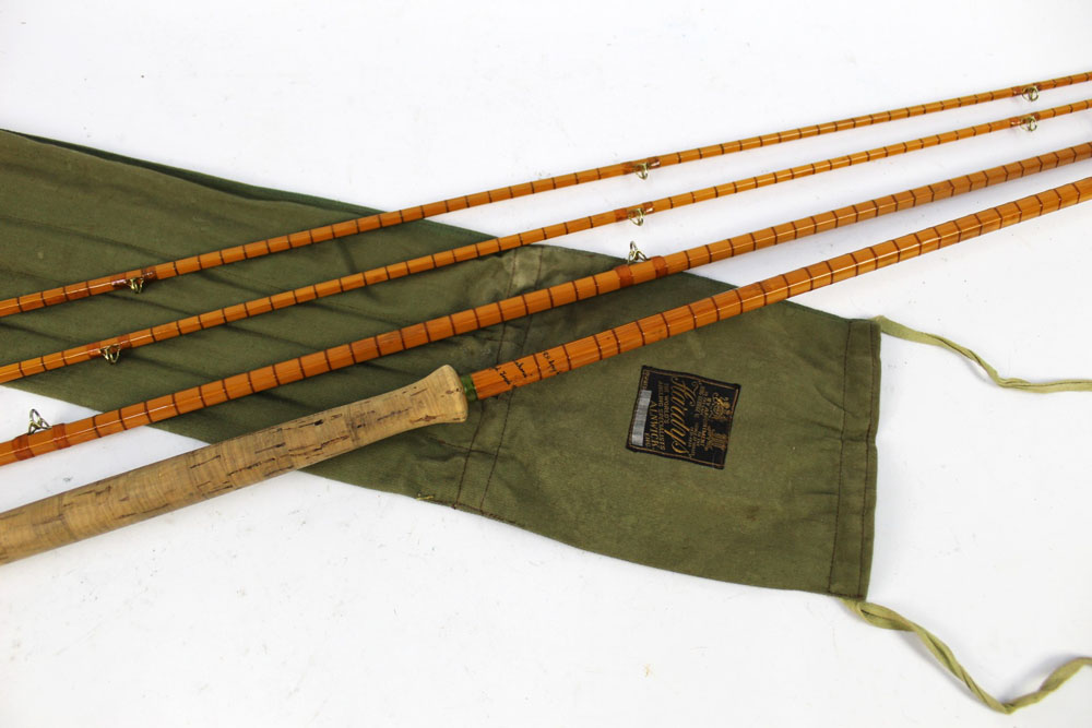 Hardy split cane salmon fly rod The LRH Spey Casting Palakona, in three sections with two tips.