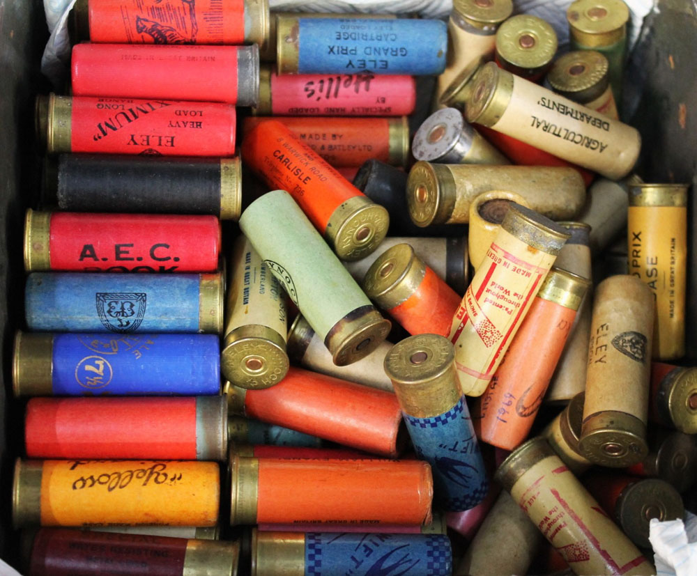 A box containing one hundred and twenty six 12 bore collectors shotgun cartridges,