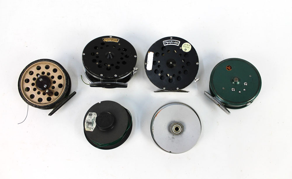 Two Hardy spare spools, +/- 3 1/4" and 3 1/2" together with four trout fly reels, - Image 3 of 3