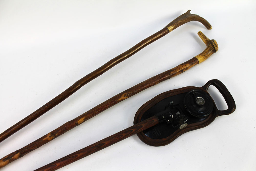 A vintage shooting stick by Mills with leather seat, - Image 2 of 3