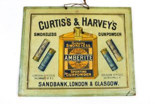 A shop display card for Curtis, S and Harvey's Smokeless Gunpowder,