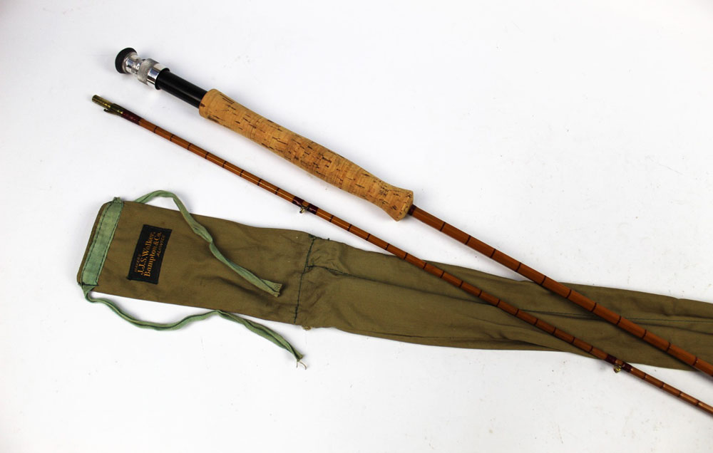 Walker Bampton Alnwick, a split cane trout fly rod in two sections, 9' 6".
