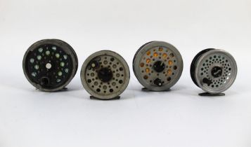 Four fly reels, a Bruce & Walker Expert Series salmon fly reel,