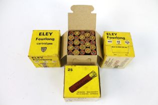 One hundred Eley Fourlong 410 shotgun cartridges, 65 mm, 12.5 gram.