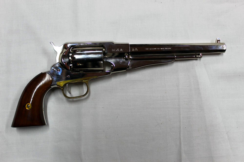 A Pietta 1858 Remington black powder cal 44 revolver with 8" hexagonal barrel and with six shot