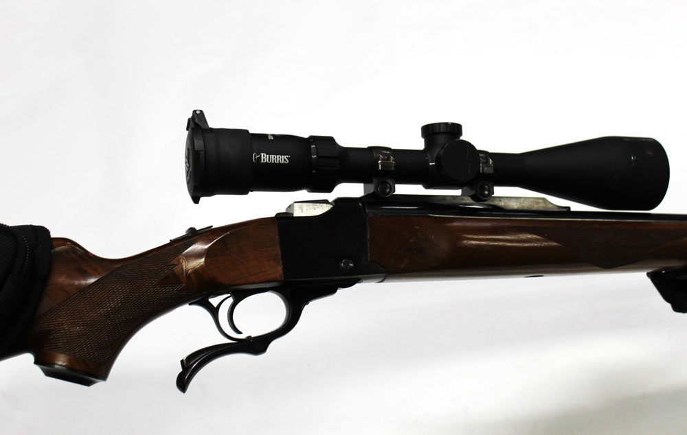 A Ruger No 1 cal 223 falling block under lever rifle,