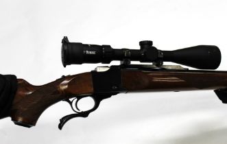 A Ruger No 1 cal 223 falling block under lever rifle,