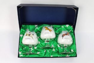 Martell Cognac horse and jockey commemorative glasses 2002,