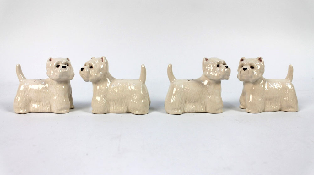 Two pairs of Quail Pottery salt and pepper shakers, both set in the form of West Highland Terriers. - Image 2 of 2