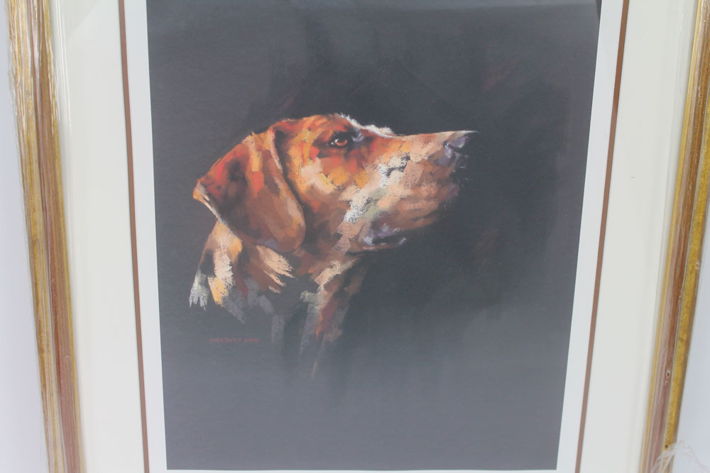 Karen Davis, signed limited edition print, foxhounds head, 15/395, 51 x 42 cm framed and mounted. - Image 3 of 4