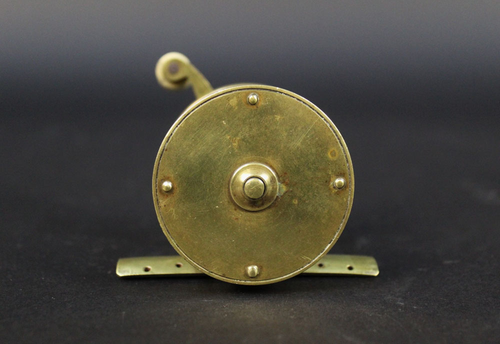 An Ustonson brass pole winch fishing reel, marked to the side Ustonson maker to His Majesty, - Image 3 of 5