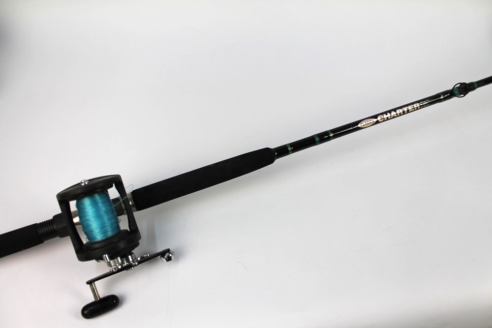 A Fladen Charter boat rod, in two sections, 6' 5" fitted with a Daiwa Sealine SL 250H multiplier.