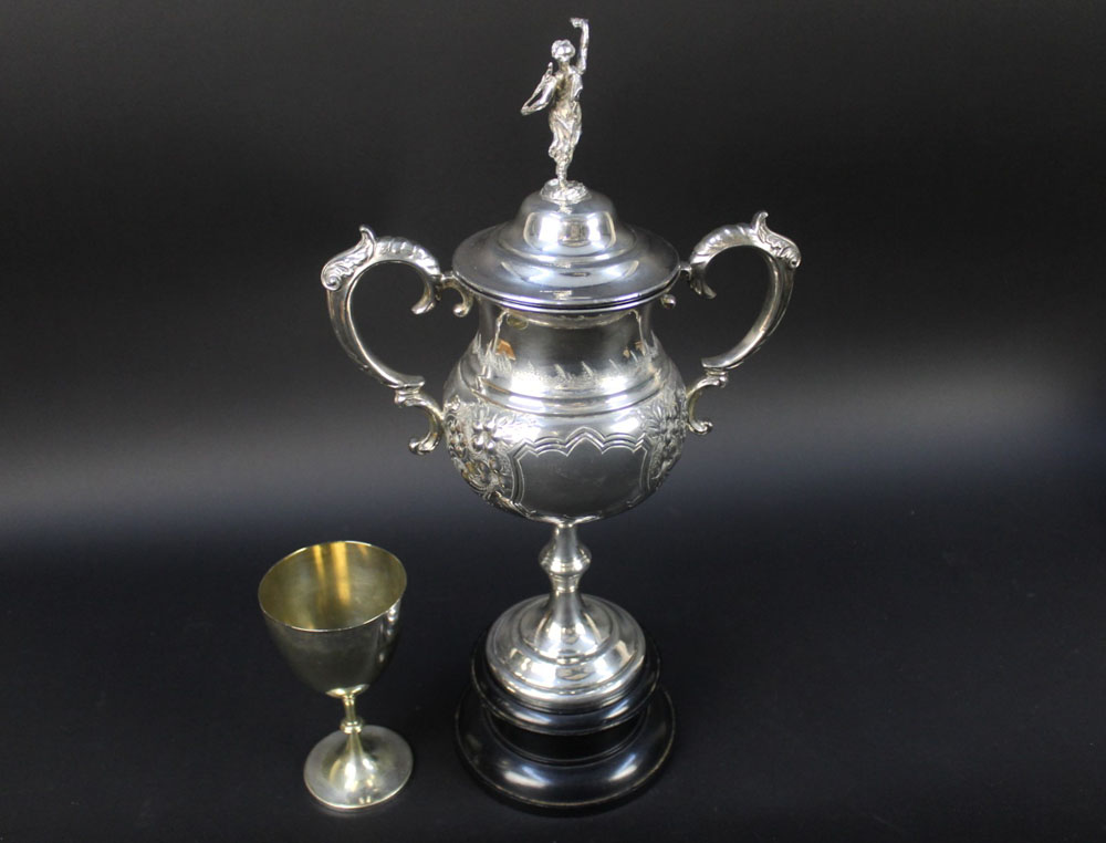 Two hound trailing trophies, the first with classical finial and with twin handles, - Image 5 of 5