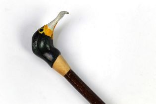 A walking stick with carved wooden handle in the form of a cormorant, length 123 cm.
