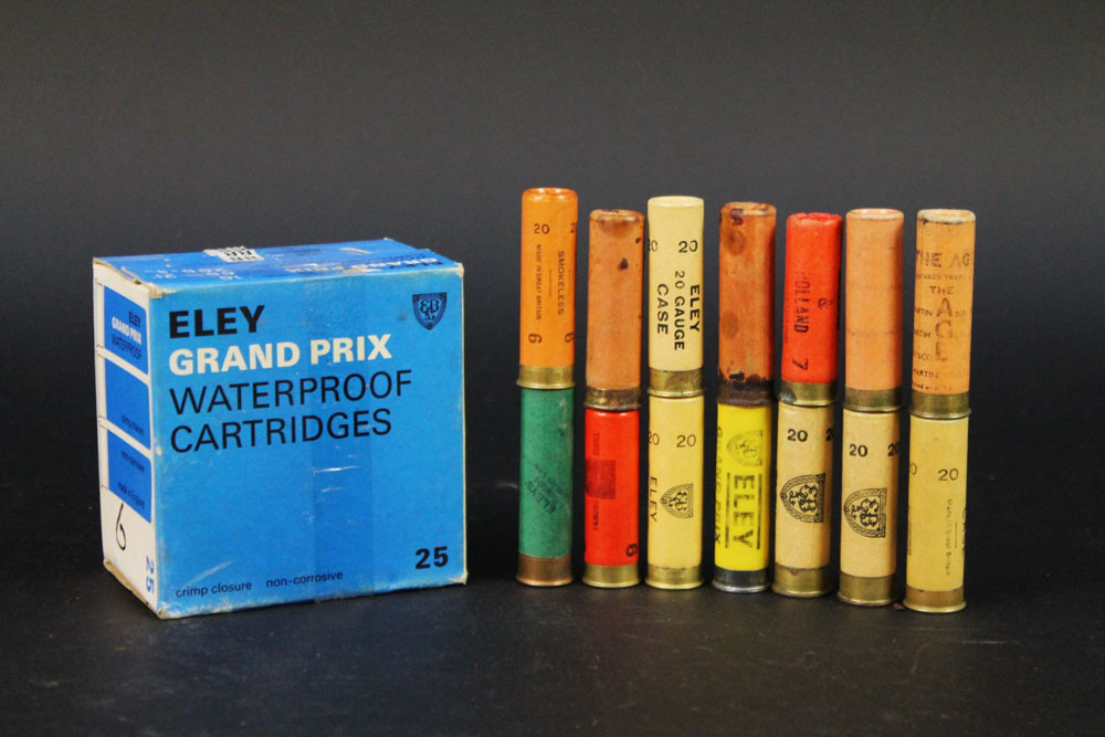 Fourteen 20 bore paper and plastic cased cartridges, to include Eley,