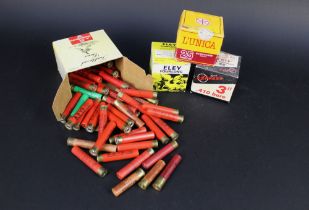 +/- One hundred 410 shotgun cartridges, paper and plastic cases, various sizes.