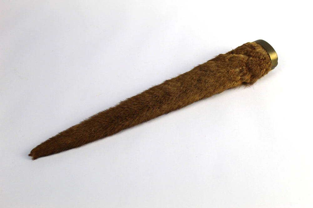 Taxidermy - an otter pole or rudder with brass fitting marked "Ouse Bridge 25/9/13" and engraved to