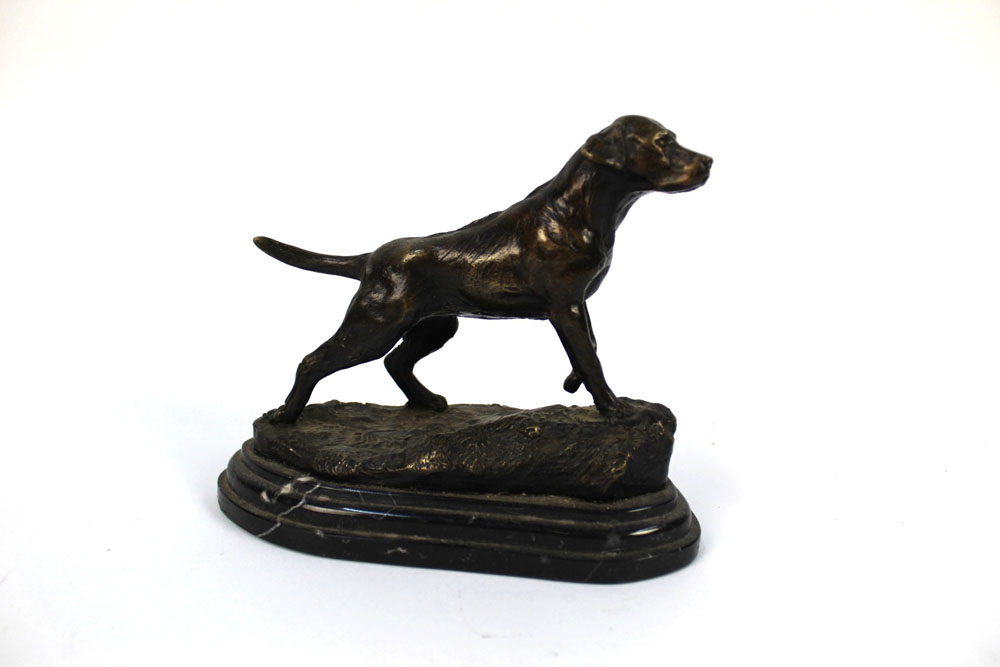 After Mene a cast bronze labrador, raised on a marble plinth, signed to the rear Mene, height +.