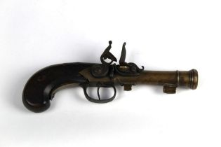 An early 19th century Blunderbus flintlock pistol, with a 4 1/4" barrel, overall length 23 cm (AF).