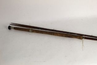 J S Sharpe of Aberdeen a Scottie split cane salmon fly rod, spliced, in three sections +/- 12'.