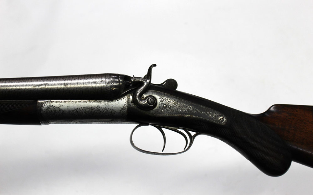 An English side by side hammer shotgun, with 30" Damascus barrels, nitro proof, 2 1/2" chambers, - Image 3 of 3