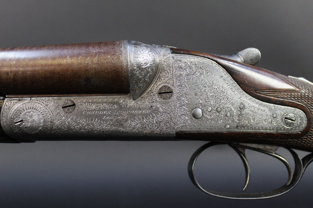 Charles Lancaster a 12 bore Patent hammerless ejector gun, with 30" Damascus barrels, - Image 4 of 16