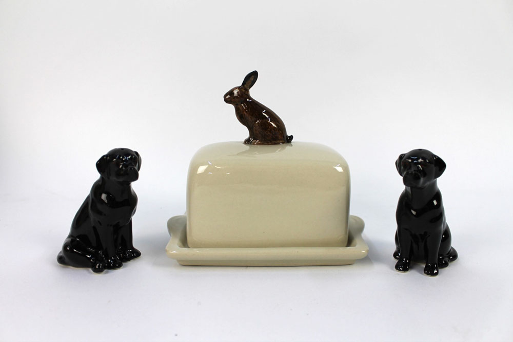 A Quail Pottery butter dish,