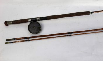 A split cane salmon fly rod, in three sections 12', fitted with a JW Young & Sons Condex fly reel.
