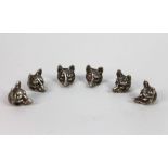 A set of six silver fox head name place holders, stamped 925 Birmingham 2012.