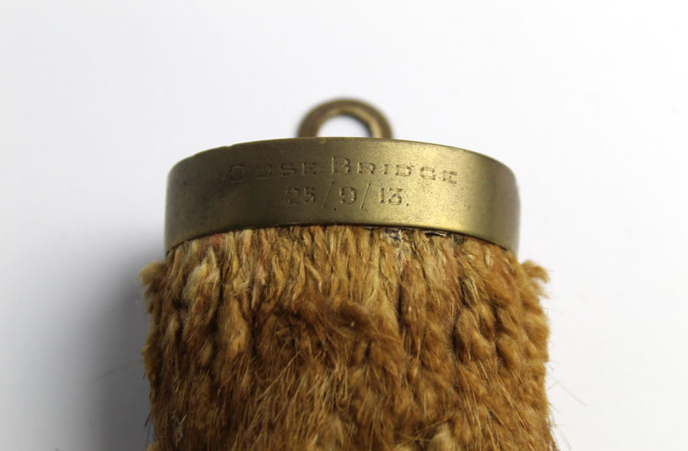 Taxidermy - an otter pole or rudder with brass fitting marked "Ouse Bridge 25/9/13" and engraved to - Image 2 of 3